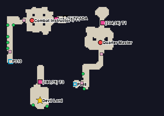 Mapa 1 de Imperial Guardian con puertas, estatuas, mini bosses, jefes y portales