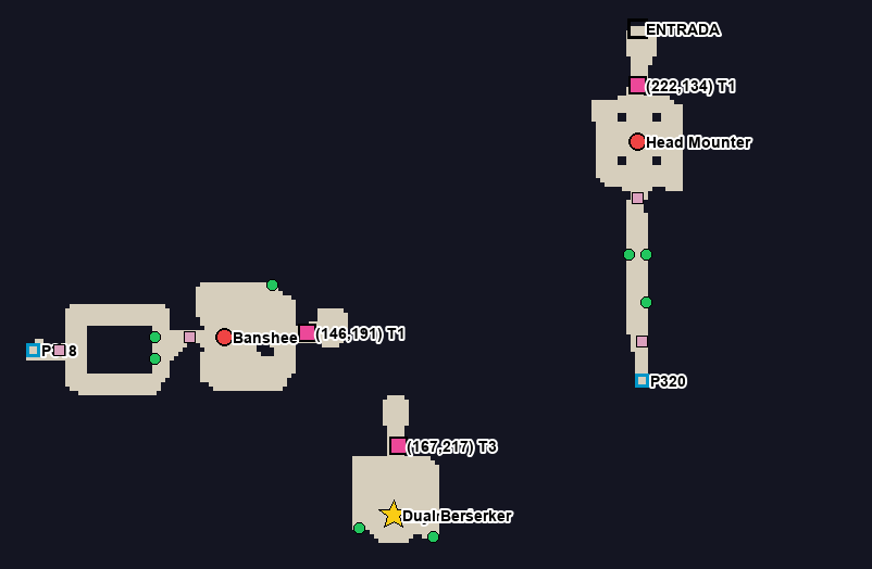Mapa 3 de Imperial Guardian con puertas, estatuas, mini bosses, jefes y portales